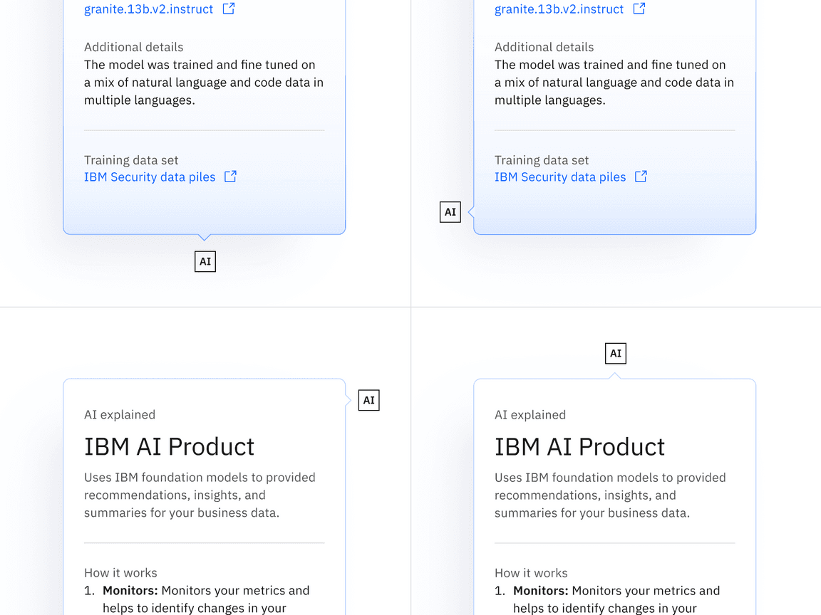 Examples of various orientations for the explainability popover